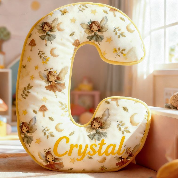 Personalized Flower Girl Yellow Flower Fairy 26 Letters Pillow Custom Girl friend Graphic 3D Printed Alphabet Initials Cushion Birthday Gift for Her