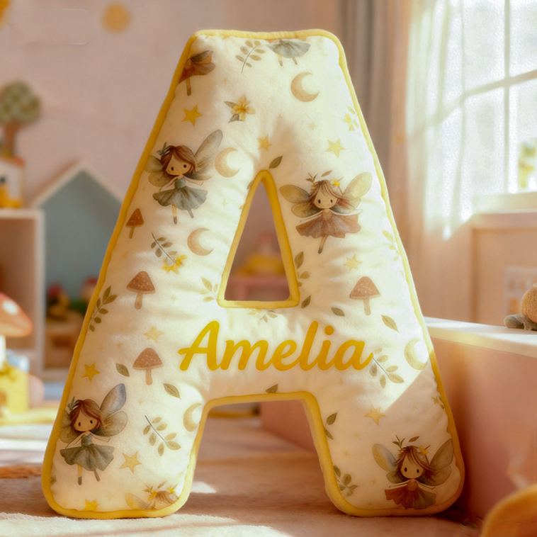 Personalized Flower Girl Yellow Flower Fairy 26 Letters Pillow Custom Girl friend Graphic 3D Printed Alphabet Initials Cushion Birthday Gift for Her