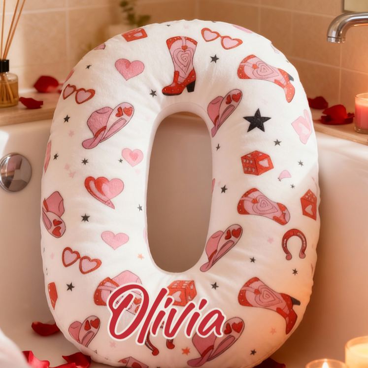 Personalized Pink Western Cowgirl Letter Pillow Custom Pink Valentine Gift Throw Pillow for Girlfriend Pink Cowgirl Boots Horseshoe Pillow for Her