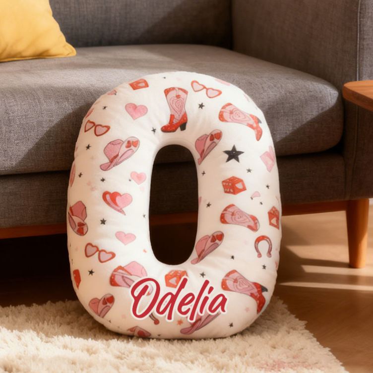 Personalized Pink Western Cowgirl Letter Pillow Custom Pink Valentine Gift Throw Pillow for Girlfriend Pink Cowgirl Boots Horseshoe Pillow for Her