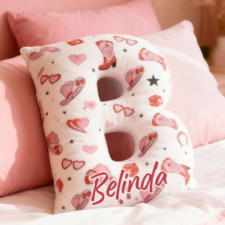 Personalized Pink Western Cowgirl Letter Pillow Custom Pink Valentine Gift Throw Pillow for Girlfriend Pink Cowgirl Boots Horseshoe Pillow for Her