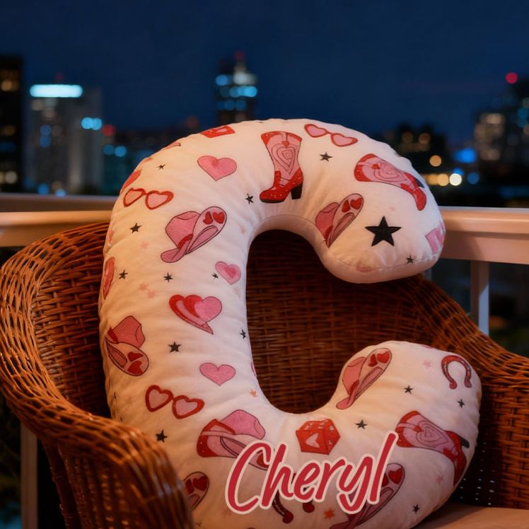 Personalized Pink Western Cowgirl Letter Pillow Custom Pink Valentine Gift Throw Pillow for Girlfriend Pink Cowgirl Boots Horseshoe Pillow for Her