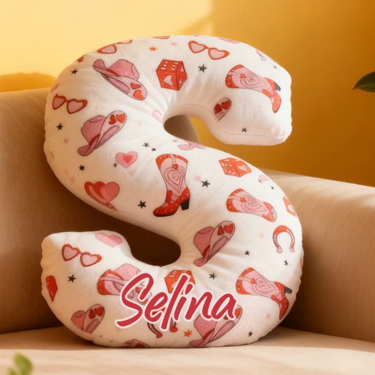 Personalized Pink Western Cowgirl Letter Pillow Custom Pink Valentine Gift Throw Pillow for Girlfriend Pink Cowgirl Boots Horseshoe Pillow for Her