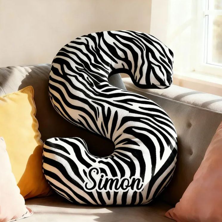 Personalized Zebra Print Letter Pillow Initial Throw Pillow Custom Holiday Home Decor Letter Pillow for Couple for Her Him