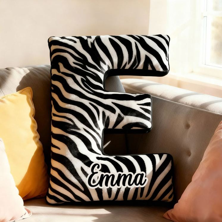 Personalized Zebra Print Letter Pillow Initial Throw Pillow Custom Holiday Home Decor Letter Pillow for Couple for Her Him