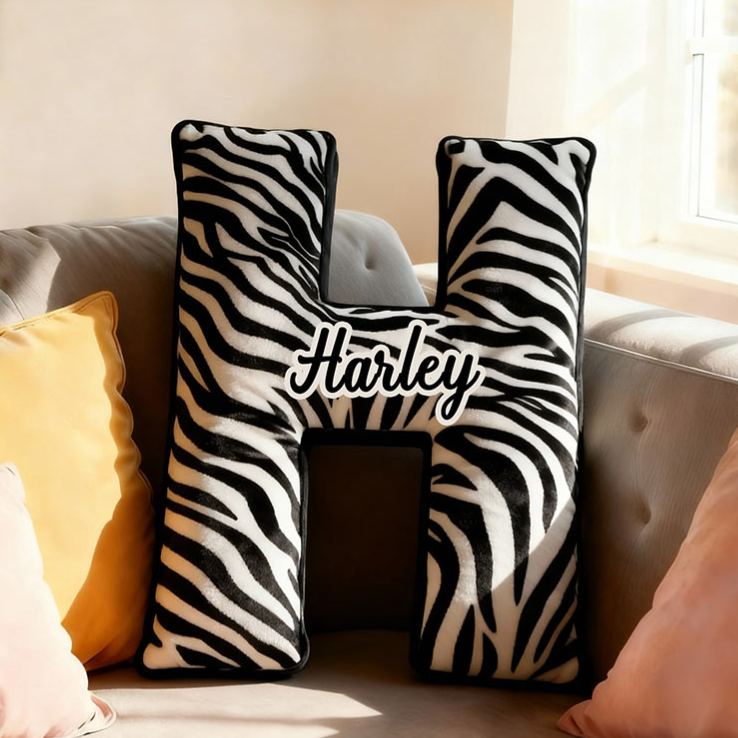 Personalized Zebra Print Letter Pillow Initial Throw Pillow Custom Holiday Home Decor Letter Pillow for Couple for Her Him