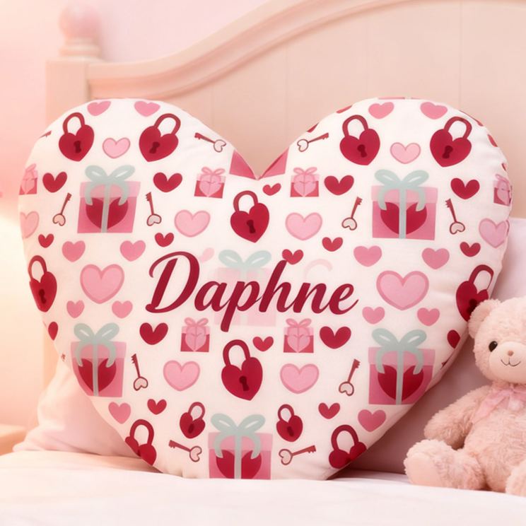 Personalized Girl friend Heart Shaped Love Lock Pillow Custom Couple Name Valentines Day Cushion Anniversary Date Night Gift for Her Wife Girlfriend