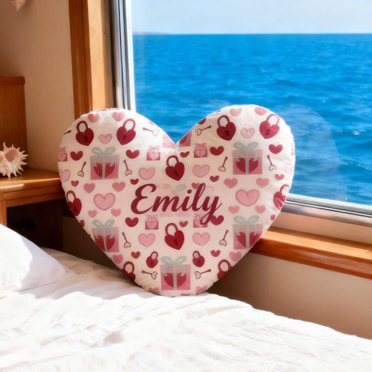 Personalized Girl friend Heart Shaped Love Lock Pillow Custom Couple Name Valentines Day Cushion Anniversary Date Night Gift for Her Wife Girlfriend