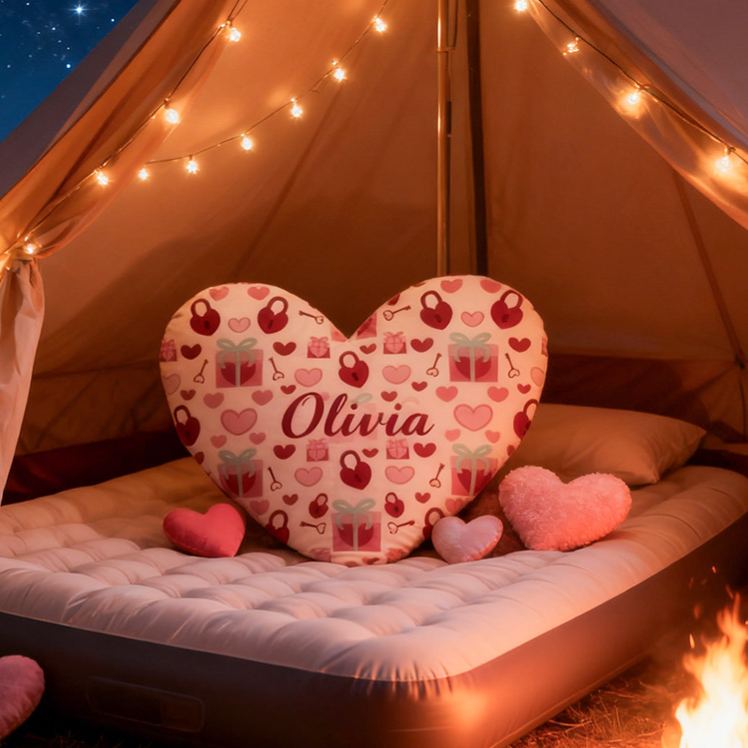 Personalized Girl friend Heart Shaped Love Lock Pillow Custom Couple Name Valentines Day Cushion Anniversary Date Night Gift for Her Wife Girlfriend