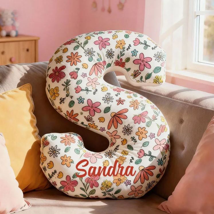 Personalized Floral Initial Pillow for Flower Girl Flowers Letter Throw Pillow for Her Christmas Gift Decor Pillow