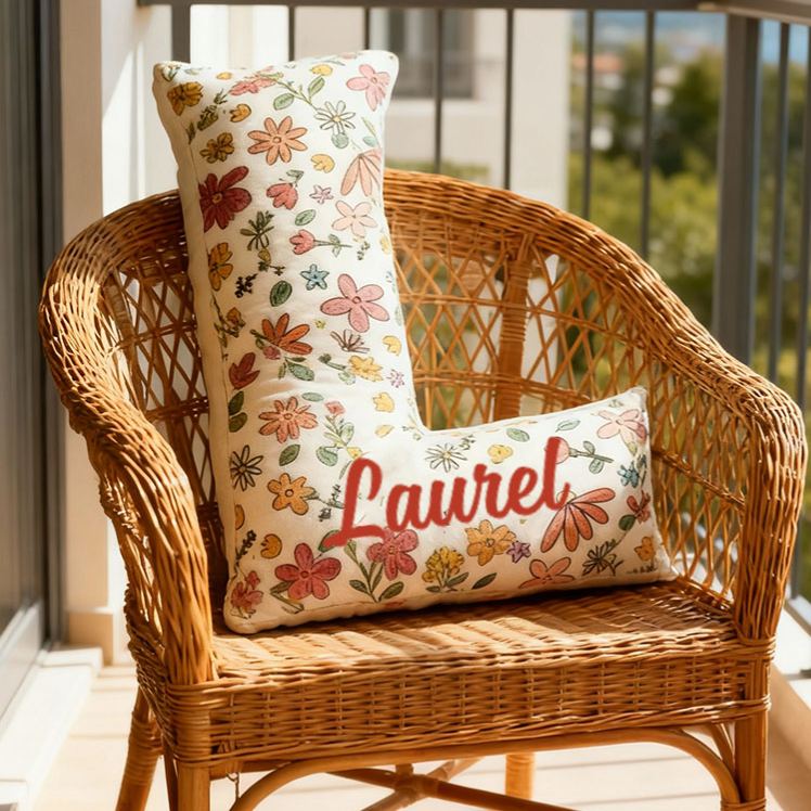 Personalized Floral Initial Pillow for Flower Girl Flowers Letter Throw Pillow for Her Christmas Gift Decor Pillow