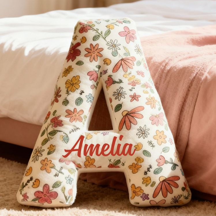 Personalized Floral Initial Pillow for Flower Girl Flowers Letter Throw Pillow for Her Christmas Gift Decor Pillow