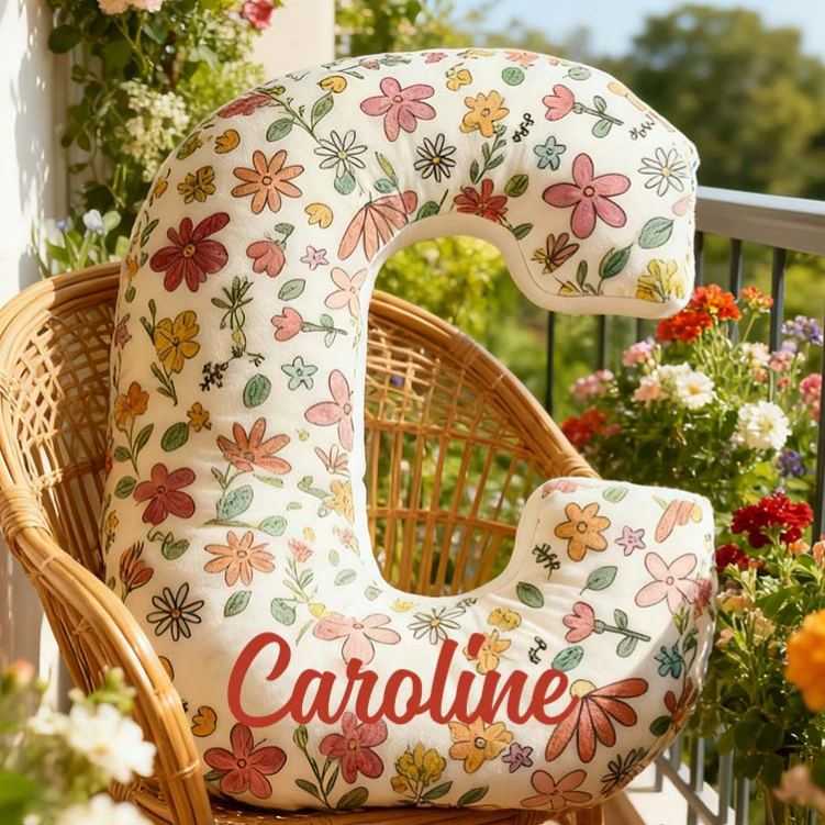 Personalized Floral Initial Pillow for Flower Girl Flowers Letter Throw Pillow for Her Christmas Gift Decor Pillow