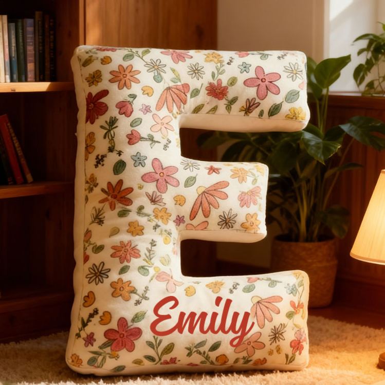 Personalized Floral Initial Pillow for Flower Girl Flowers Letter Throw Pillow for Her Christmas Gift Decor Pillow