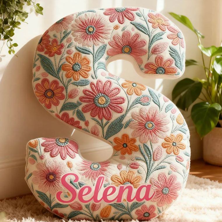 Personalized Flower Girl Pink Vibrant Floral 26 Letters Pillow Custom Girl friend Graphic 3D Printed Cushion Christmas Valentine's Day Gift for Her