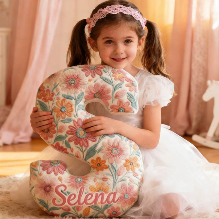 Personalized Flower Girl Pink Vibrant Floral 26 Letters Pillow Custom Girl friend Graphic 3D Printed Cushion Christmas Valentine's Day Gift for Her