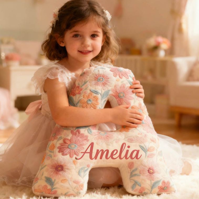 Personalized Flower Girl Pink Vibrant Floral 26 Letters Pillow Custom Girl friend Graphic 3D Printed Cushion Christmas Valentine's Day Gift for Her