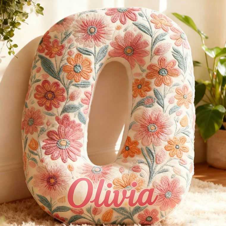 Personalized Flower Girl Pink Vibrant Floral 26 Letters Pillow Custom Girl friend Graphic 3D Printed Cushion Christmas Valentine's Day Gift for Her