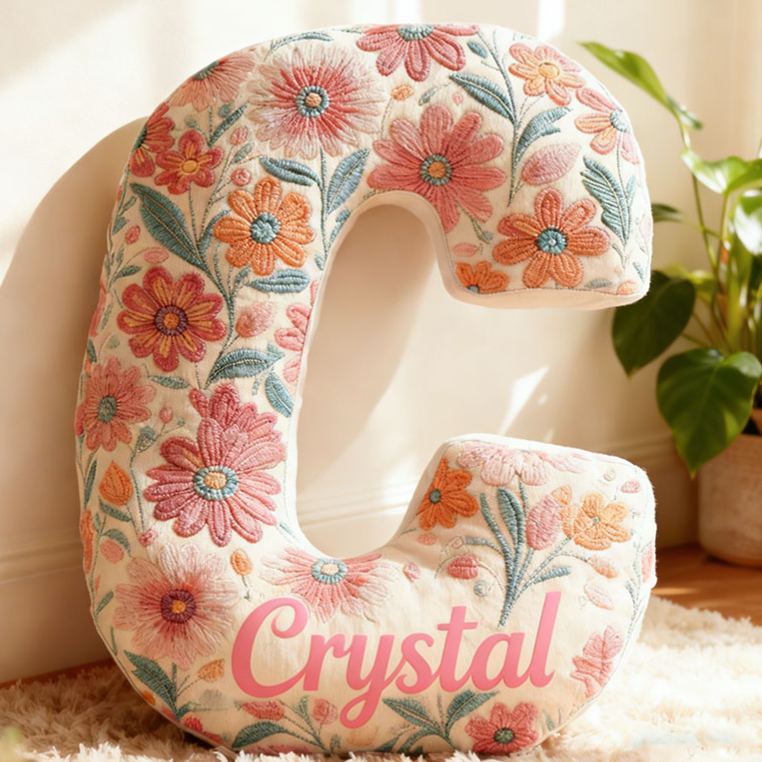 Personalized Flower Girl Pink Vibrant Floral 26 Letters Pillow Custom Girl friend Graphic 3D Printed Cushion Christmas Valentine's Day Gift for Her