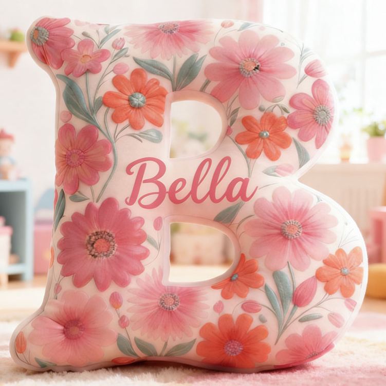 Personalized Flower Girl Pink Colorful Floral 26 Letters Pillow Custom Girl friend Graphic 3D Printed Cushion Christmas Valentine's Day Gift for Her