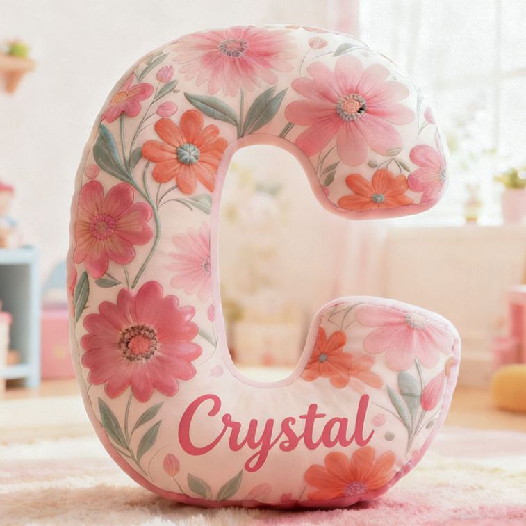 Personalized Flower Girl Pink Colorful Floral 26 Letters Pillow Custom Girl friend Graphic 3D Printed Cushion Christmas Valentine's Day Gift for Her