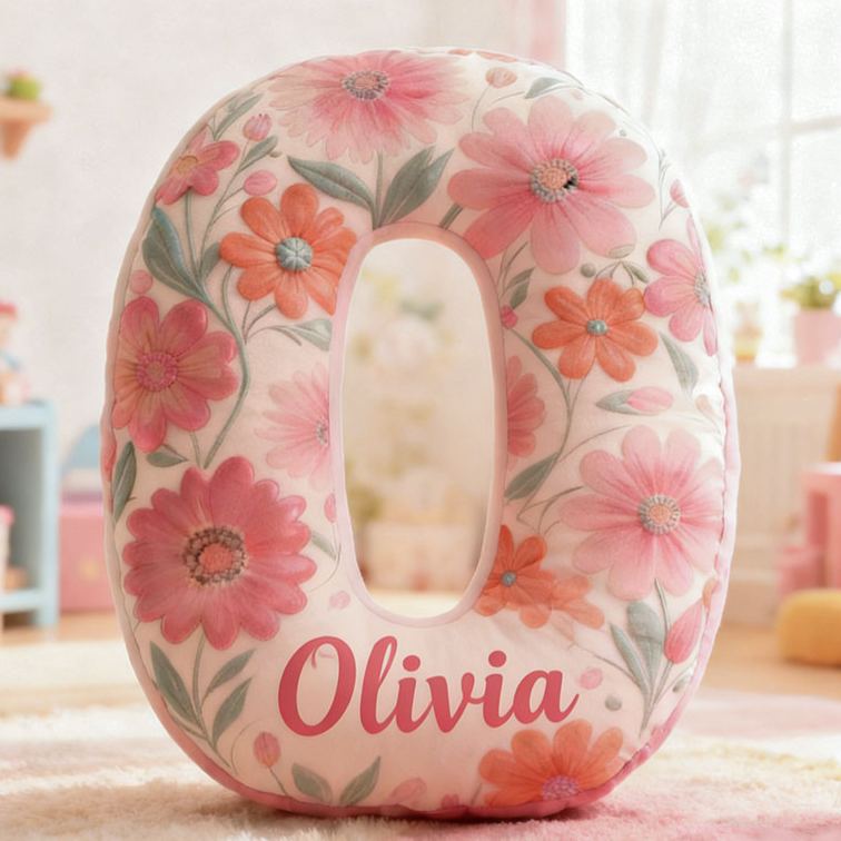 Personalized Flower Girl Pink Colorful Floral 26 Letters Pillow Custom Girl friend Graphic 3D Printed Cushion Christmas Valentine's Day Gift for Her