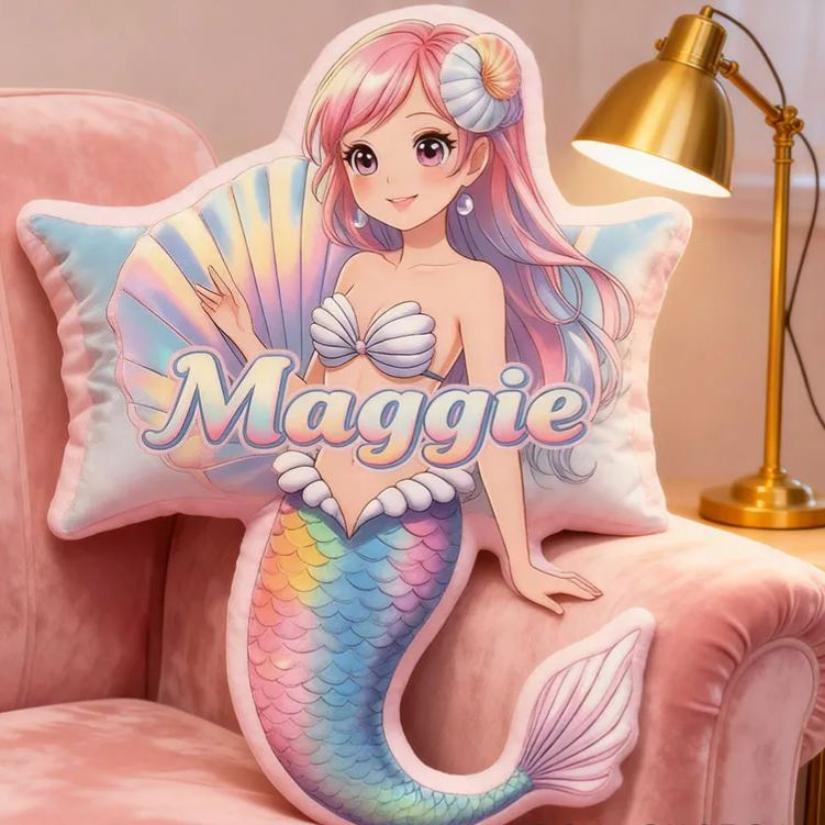 Personalized Dreamy Mermaid Design Custom Names Couple Home Pillow Romantic Valentine's Day Gift for Girlfriend for Wife for Flower Girl