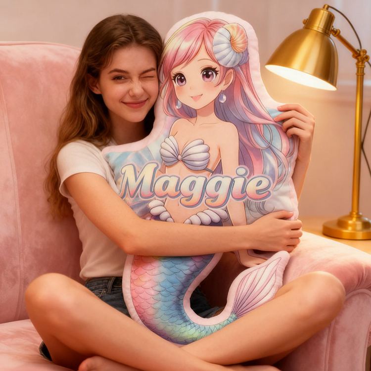 Personalized Dreamy Mermaid Design Custom Names Couple Home Pillow Romantic Valentine's Day Gift for Girlfriend for Wife for Flower Girl