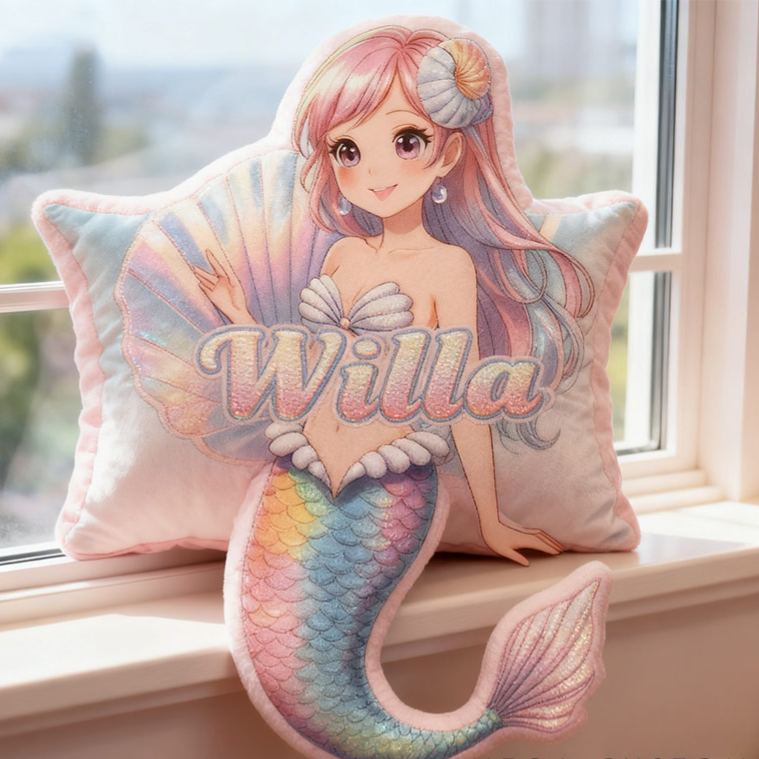 Personalized Dreamy Mermaid Design Custom Names Couple Home Pillow Romantic Valentine's Day Gift for Girlfriend for Wife for Flower Girl