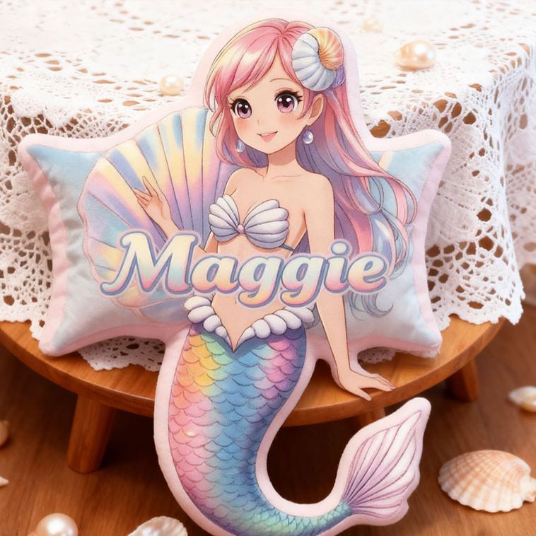 Personalized Dreamy Mermaid Design Custom Names Couple Home Pillow Romantic Valentine's Day Gift for Girlfriend for Wife for Flower Girl