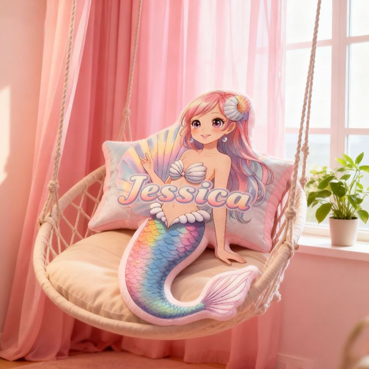Personalized Dreamy Mermaid Design Custom Names Couple Home Pillow Romantic Valentine's Day Gift for Girlfriend for Wife for Flower Girl