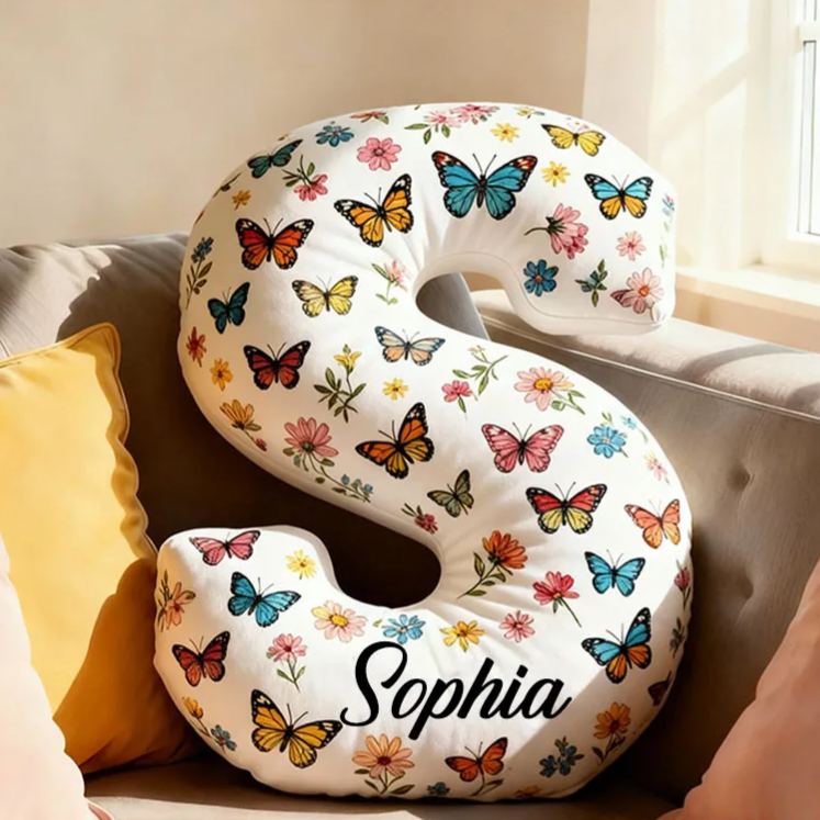 Personalized Butterfly Initial Pillow Elegant Butterflies Themed Throw Pillow Custom Home Decor Pillow for Flower Girl Gift  for Her