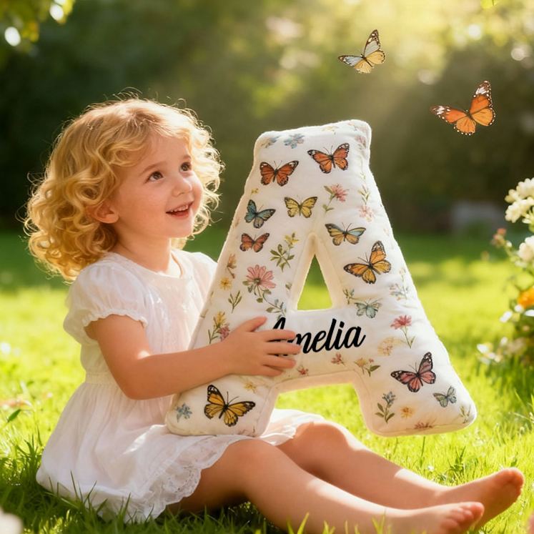 Personalized Butterfly Initial Pillow Elegant Butterflies Themed Throw Pillow Custom Home Decor Pillow for Flower Girl Gift  for Her