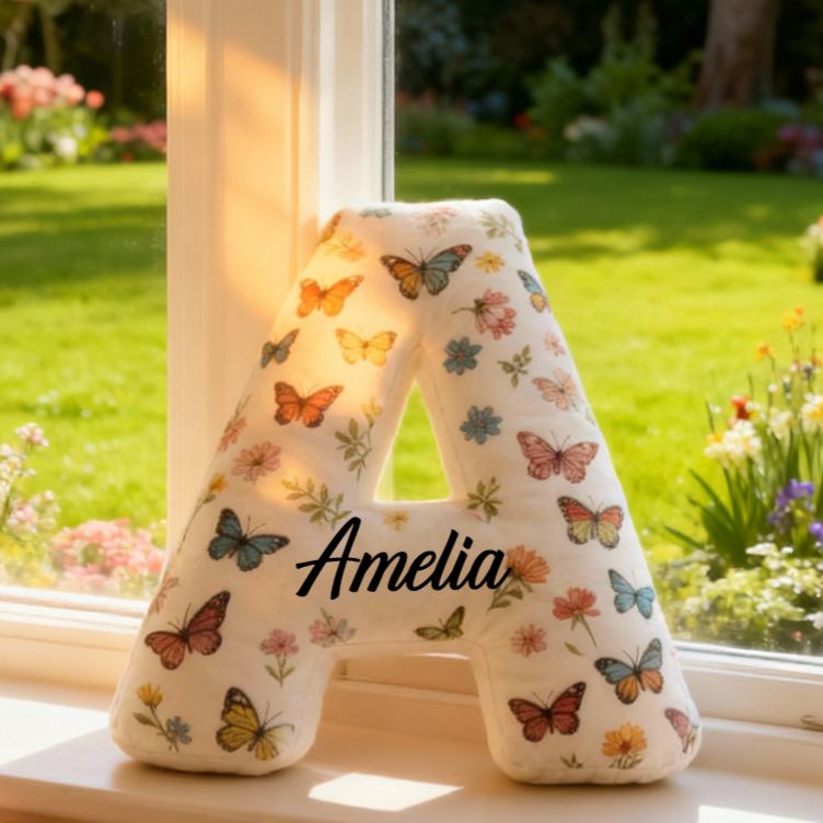 Personalized Butterfly Initial Pillow Elegant Butterflies Themed Throw Pillow Custom Home Decor Pillow for Flower Girl Gift  for Her