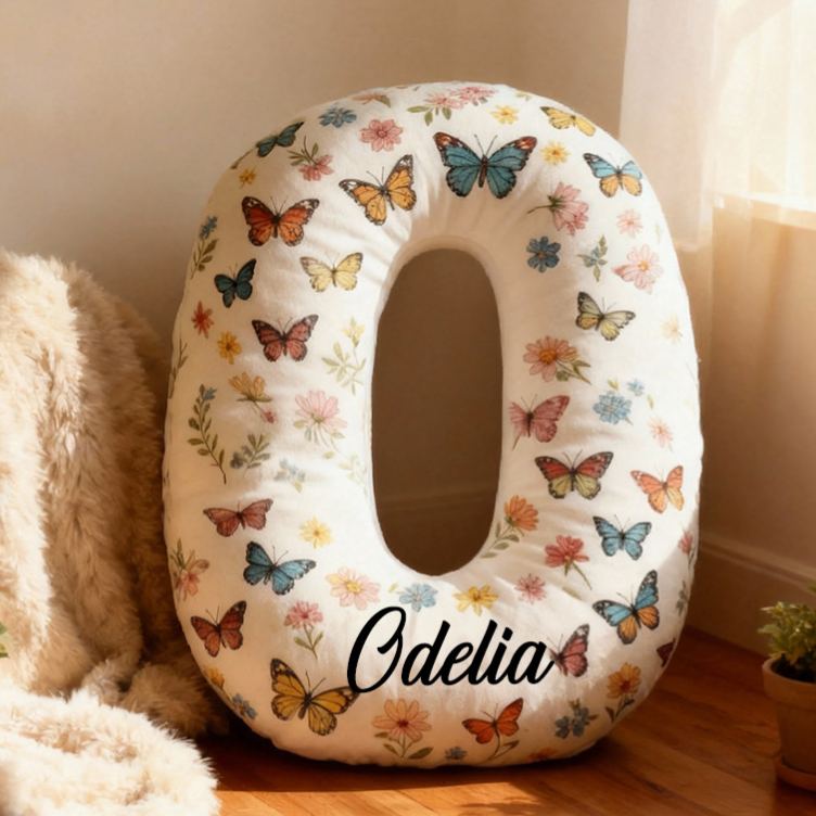 Personalized Butterfly Initial Pillow Elegant Butterflies Themed Throw Pillow Custom Home Decor Pillow for Flower Girl Gift  for Her