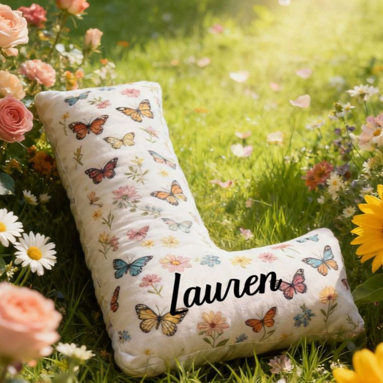 Personalized Butterfly Initial Pillow Elegant Butterflies Themed Throw Pillow Custom Home Decor Pillow for Flower Girl Gift  for Her