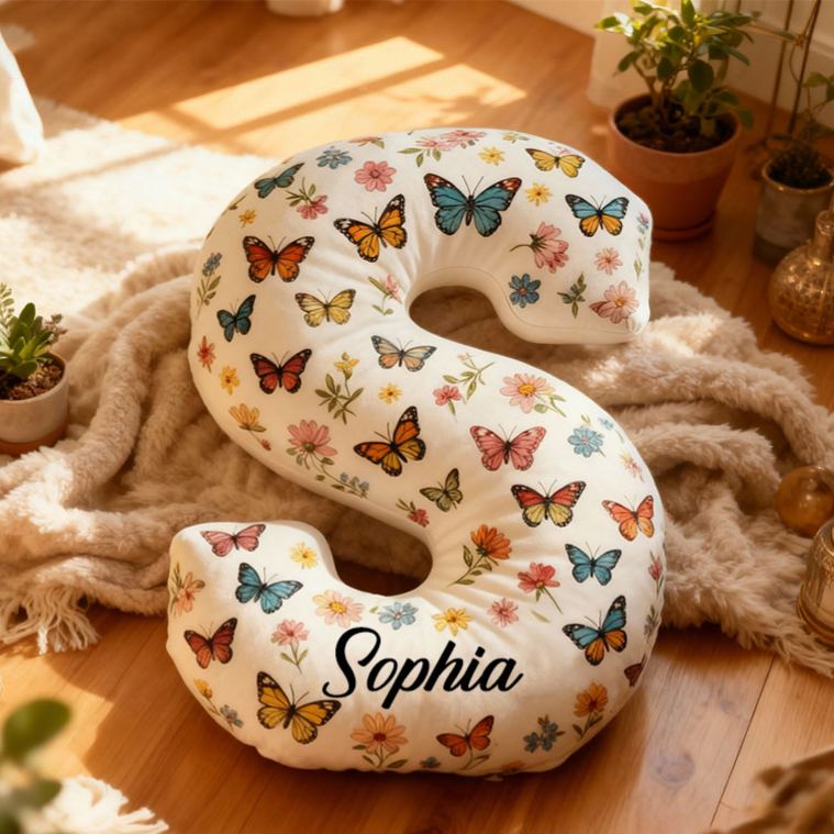 Personalized Butterfly Initial Pillow Elegant Butterflies Themed Throw Pillow Custom Home Decor Pillow for Flower Girl Gift  for Her