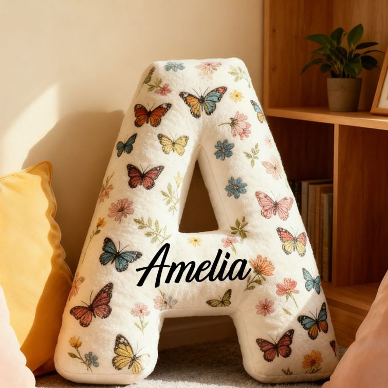 Personalized Butterfly Initial Pillow Elegant Butterflies Themed Throw Pillow Custom Home Decor Pillow for Flower Girl Gift  for Her