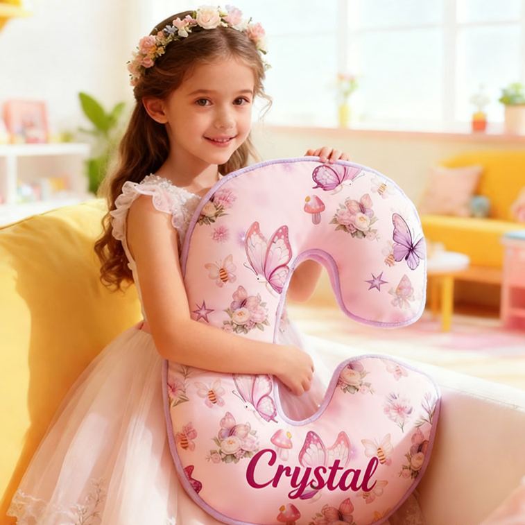 Personalized Flower Girl Purple Floral Butterfly Mushroom 26 Letters Pillow Girl friend Name Graphic 3D Printed Cushion Valentine's Day Gift for Her