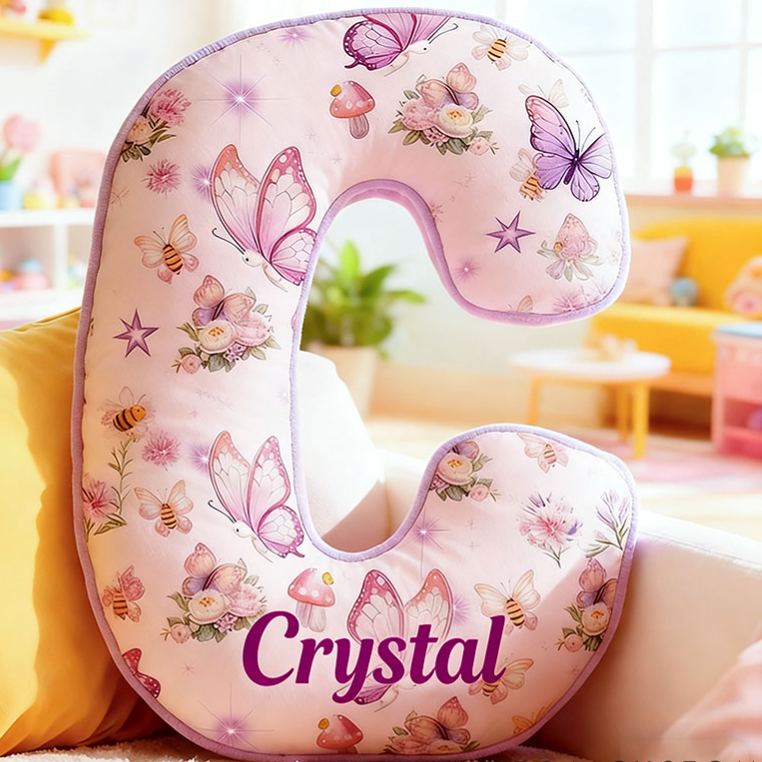 Personalized Flower Girl Purple Floral Butterfly Mushroom 26 Letters Pillow Girl friend Name Graphic 3D Printed Cushion Valentine's Day Gift for Her
