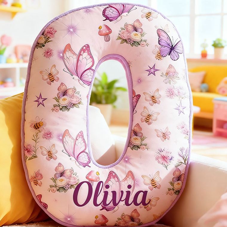 Personalized Flower Girl Purple Floral Butterfly Mushroom 26 Letters Pillow Girl friend Name Graphic 3D Printed Cushion Valentine's Day Gift for Her