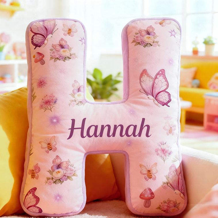 Personalized Flower Girl Purple Floral Butterfly Mushroom 26 Letters Pillow Girl friend Name Graphic 3D Printed Cushion Valentine's Day Gift for Her