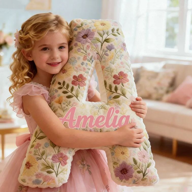 Personalized Flower Girl Delicate Floral 26 Letters Pillow Custom Girl friend Name Graphic 3D Printed Cushion Christmas Valentine's Day Gift for Her