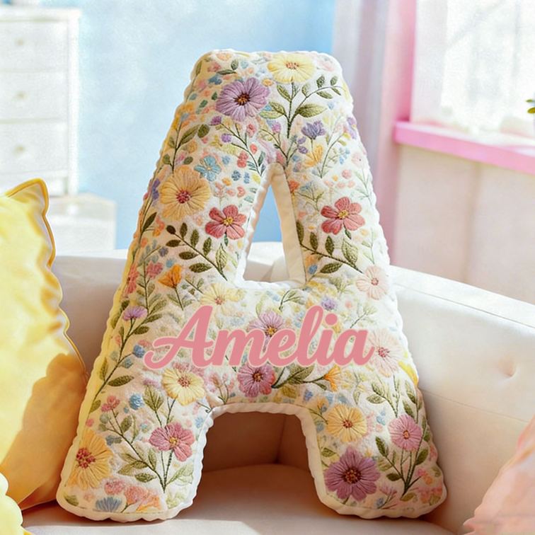 Personalized Flower Girl Delicate Floral 26 Letters Pillow Custom Girl friend Name Graphic 3D Printed Cushion Christmas Valentine's Day Gift for Her
