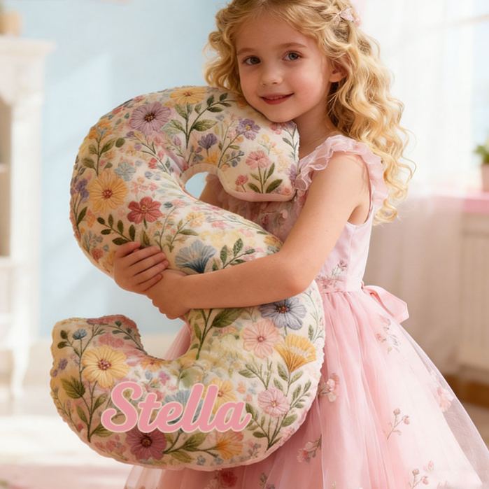 Personalized Flower Girl Delicate Floral 26 Letters Pillow Custom Girl friend Name Graphic 3D Printed Cushion Christmas Valentine's Day Gift for Her