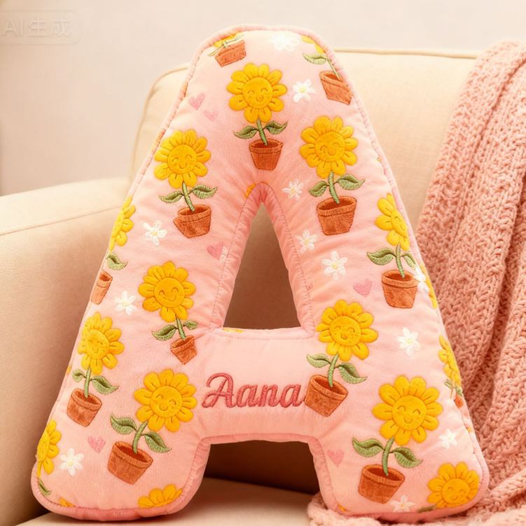 Personalized Sunflower Initial Pillow Custom Sunflower Pot Letter Throw Pillow for Her Graphic 3D Print Pillow for Girl Friend