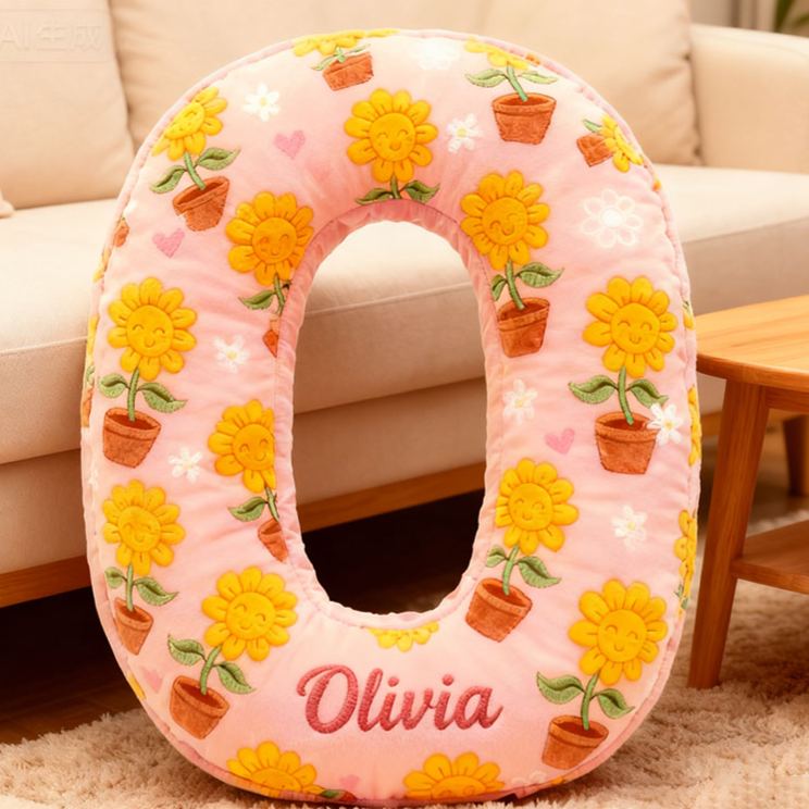 Personalized Sunflower Initial Pillow Custom Sunflower Pot Letter Throw Pillow for Her Graphic 3D Print Pillow for Girl Friend