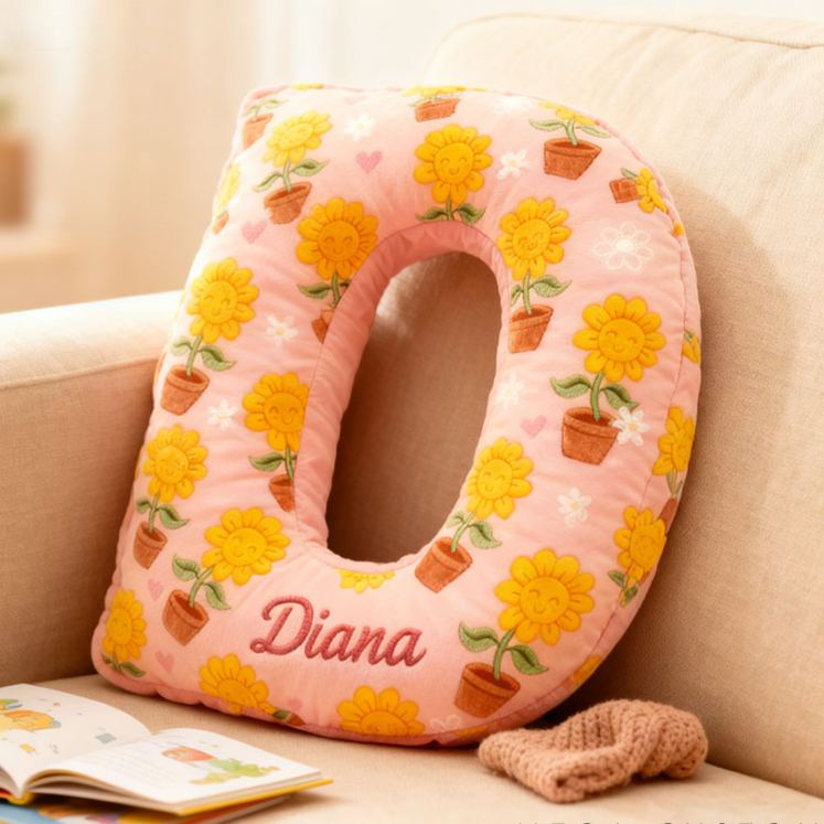 Personalized Sunflower Initial Pillow Custom Sunflower Pot Letter Throw Pillow for Her Graphic 3D Print Pillow for Girl Friend
