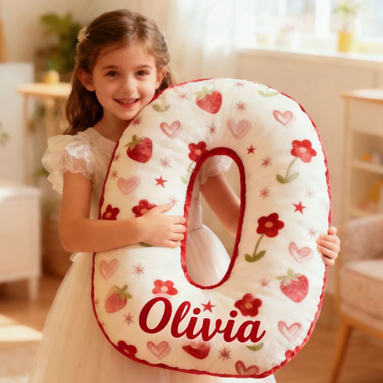 Personalized Flower Girl Floral Strawberry Heart Graphic 3D Printed Pillow Custom Girl friend Name Cushion Valentine's Day Gift Christmas Gift for Her