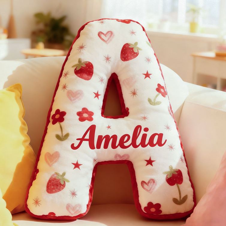 Personalized Flower Girl Floral Strawberry Heart Graphic 3D Printed Pillow Custom Girl friend Name Cushion Valentine's Day Gift Christmas Gift for Her